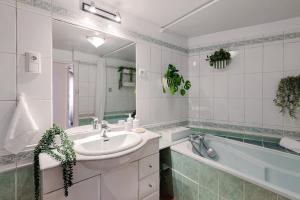a bathroom with a sink and a bath tub and a sink at Appartement 2 chambres hypercentre in Bourg-en-Bresse