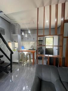 莫阿尔博阿Tiny House in Moalboal Saavedra的带桌子和沙发的客厅和厨房