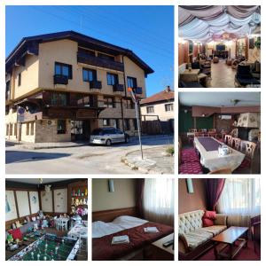 a collage of photos with a house and a pool at hotel Sofia in Bansko