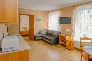 a living room with a couch and a television at Apartamenty Klemens in Puck