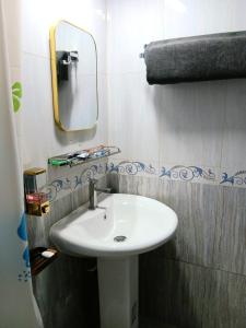 达卡The Blissful Heaven Dhaka的带白色水槽和镜子的浴室