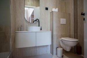 ein Badezimmer mit einer weißen Toilette und einem Spiegel in der Unterkunft Suite Velours by Collection Aura - Maison les Arcades face à la gare de Charleville-Mézières in Charleville-Mézières