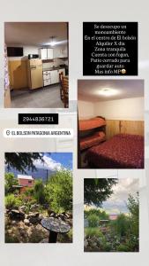 un collage di foto di una cucina e di una camera di Piltri2 monoambiente a El Bolsón