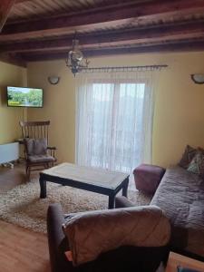 巴伊纳巴什塔Vila Mitrović的客厅里有一张桌子和一张沙发