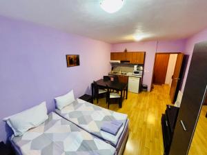 a living room with a couch and a table at Predela 1 - Studio 10 near Bansko Ski Lift in Bansko