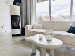 翁纳LilaMoon的带沙发和壁炉的客厅