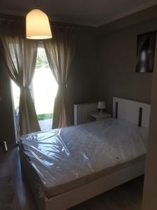 a bedroom with a large bed with a window at MCD Apartment Central in Craiova
