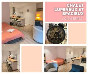 a collage of photos of a room with a bed and a desk at Studio rénové avec balcon & vue sur les montagnes in Saint-Clément sur Durance