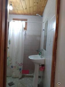 a bathroom with a sink and a shower at Cabaña San Francisco in Cholila