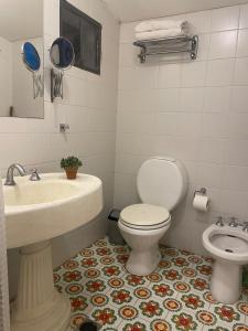 a bathroom with a toilet and a sink at Casa Sol de Enero in Malargüe
