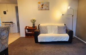 MotungararaCasa de los Tūi的客厅配有椅子和灯