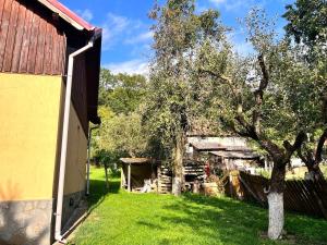 a barn and a tree next to a building at Memory Lane Cottage – Posada in Comarnic