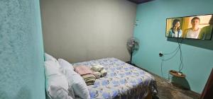 ein Schlafzimmer mit einem Bett und einem Fernseher an der Wand in der Unterkunft View House Inn in Alajuela