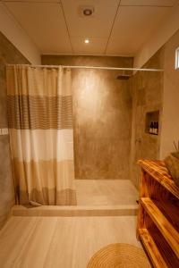 多米尼克Tribe Boutique Hotel - Adults Only的一间带窗帘的淋浴的浴室