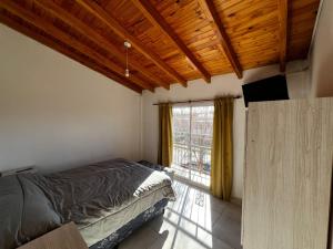 a bedroom with a bed and a large window at Vino al Valle in Tupungato