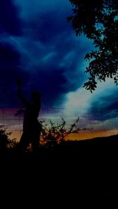 Východ nebo západ slunce při pohledu z prázdninového domu nebo okolí