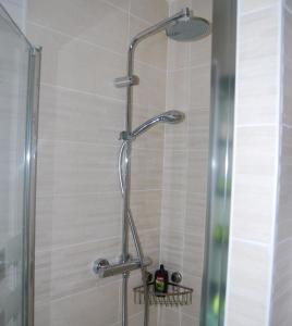 サルゾーにあるKerzara - Le Gîteのバスルーム(ガラスドア付きのシャワー付)