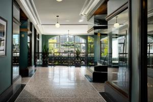a lobby with a view of a building at Element Detroit at the Metropolitan in Detroit
