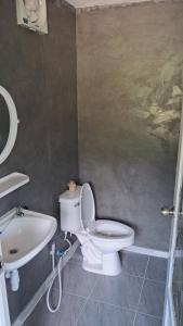 ein Badezimmer mit einer weißen Toilette und einem Waschbecken in der Unterkunft Greenview Room and Restaurant 