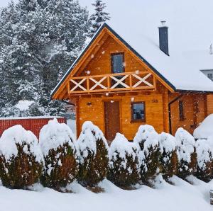 a log cabin in the snow at Drevenička Rybička in Liptovský Trnovec