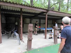 莫雷勒斯Gîte Lavande - Gîtes Au Bas Marais的一群人正在打乒乓球