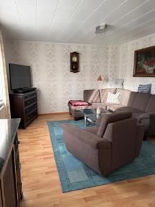 a living room with a couch and a tv at Ferienhaus in Grevesmühlen