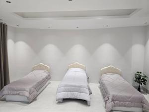 two beds in a white room with a mattress at Alwadi view شرفة الوادي in Nizwa +3 photos