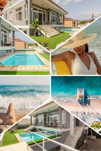 a collage of pictures of a resort with a swimming pool at Escape To your Private Pool, Sea Views and Bbq in Jinámar