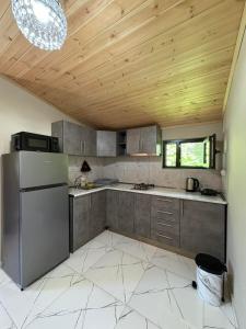 SadgeriPanorama Sadgeri的带冰箱和木制天花板的厨房