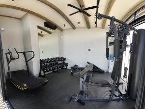 Izakithi River Villa في ماليلين: صالة ألعاب رياضية مع أجهزةٍ جري وأجهزة في الغرفة +15 صورة