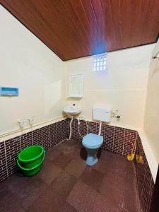 MalpeSiilver Sands Hutt Homestay - Malpe Beach的浴室配有绿色卫生间和水槽。