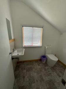 Qt inntouch في كوينزتاون: حمام مع حوض ومرحاض ونافذة