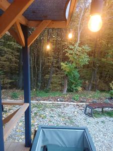 伊万诺-弗兰科夫斯克evkalipt的一个带火坑和长凳的庭院