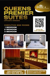 埃尔多雷特Queens Premier Suites in Eldoret Opposite Tamasha Village的卧室和客厅的照片拼合在一起