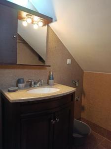 Kalymnos Center Sea Port في كاليمنوس: حمام مزود بحوض ومِرآة