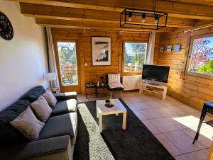 克吕塞耶Le Ptit Beccon的客厅里有一张沙发和一台电视