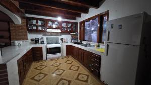 巴耶德布拉沃Casa Zaragoza的厨房配有白色冰箱和木质橱柜