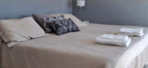un letto con due asciugamani e cuscini sopra di Alto Las Loicas B&B a Esquel