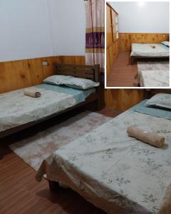 two pictures of two beds in a room at Ag-agongan Lodge in Baguio