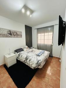 孔佩塔Casa Alegría的卧室里有一张床和一台电视机