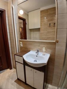 a bathroom with a sink and a mirror at Apartament Piła Wita in Piła +19 photos