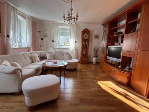 TV a/nebo společenská místnost v ubytování Ferienhaus am Schloss + 14 fotografií