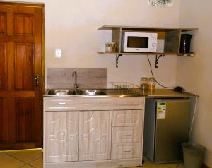 a kitchen with a sink and a microwave at Garden Wing in Upington