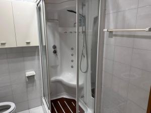 a shower stall in a bathroom with a toilet at Casa Capon in Santo Stefano di Cadore +17 photos