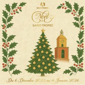 加桑Côte d'Azur Gassin Villa Cottage l'Abris-Côtier的一张圣诞贺卡，上面有圣诞树和教堂。