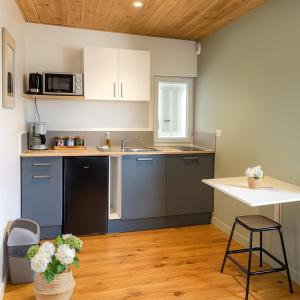 a kitchen with a sink and a counter top at Studio moderne, cosy & lumineux Chez Suzanne in Angers