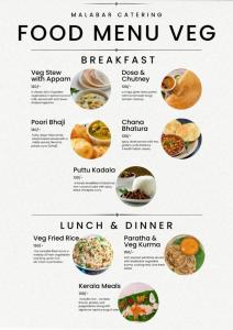 KunnamkulamCharis Guest house near Guruvayur, Kunnamkulam的素食餐厅的菜单