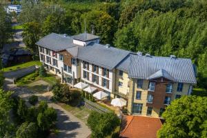 an overhead view of a large building with a roof at Hotel Aqua Sopot - Destigo Hotels in Sopot