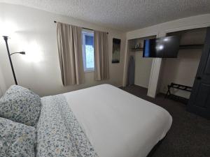 a bedroom with a bed and a flat screen tv at Newly Remodeled 3 Bedroom - Bright & Centrally Located Stay in Fairbanks