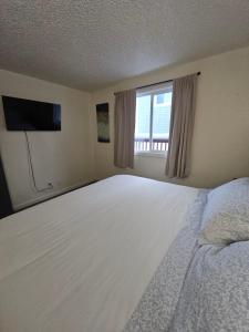 a bedroom with a large white bed and a window at Newly Remodeled 3 Bedroom - Bright & Centrally Located Stay in Fairbanks